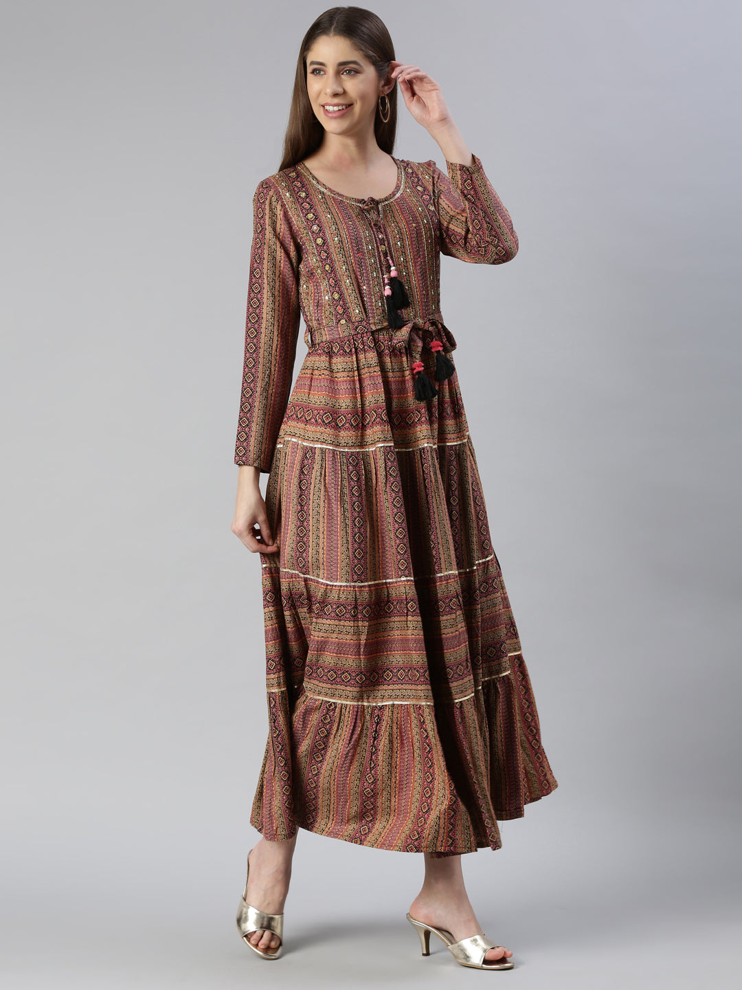 Neerus Multi printed maxi dress - back view