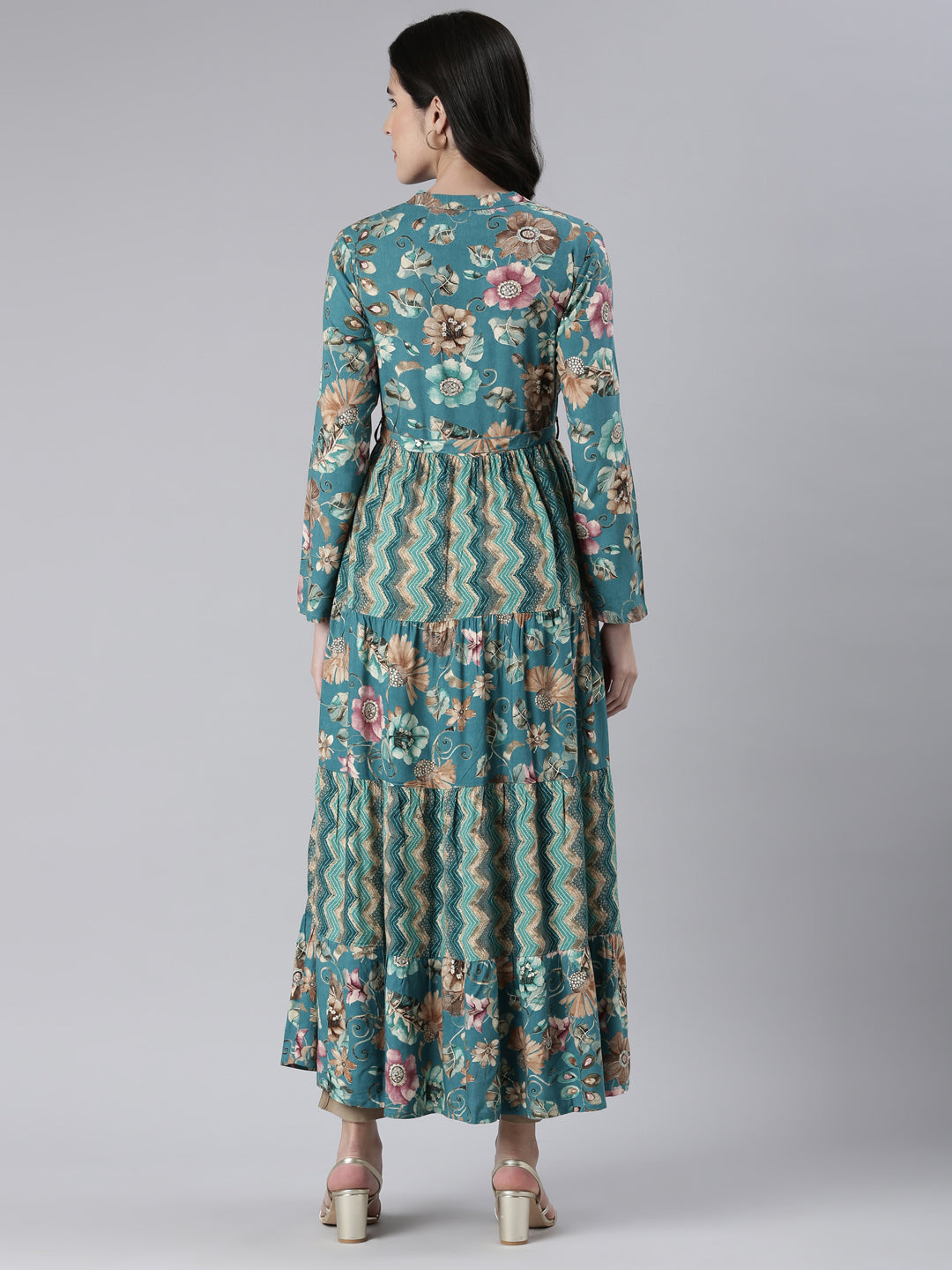 Neerus Green printed maxi dress - side view