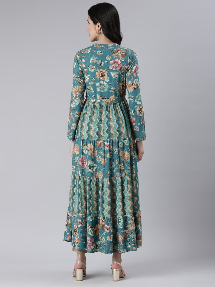 Neerus Green printed maxi dress - side view