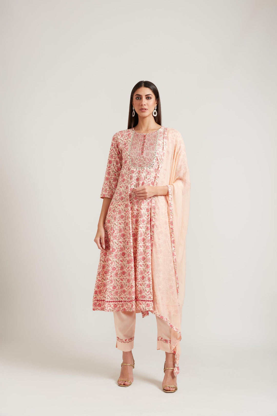 Neerus Orange cotton suit set - front view