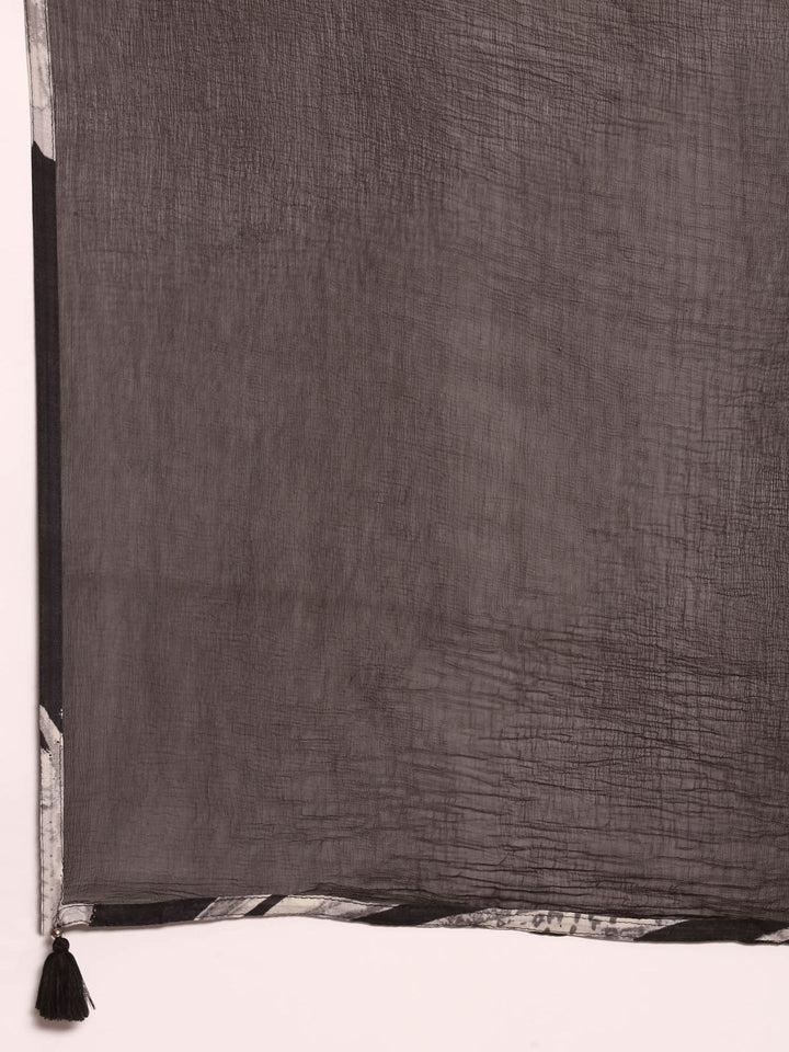 Black Dola Silk Digital Print Three Piece Set