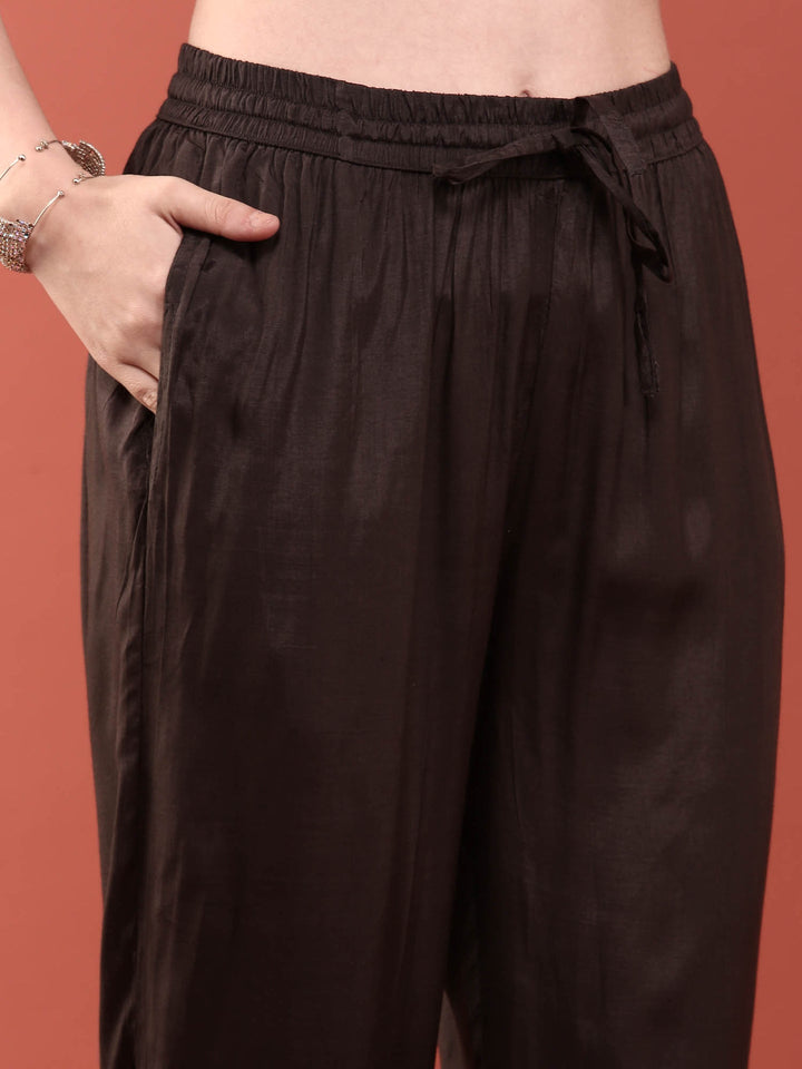 Black Dola Silk Digital Print Three Piece Set