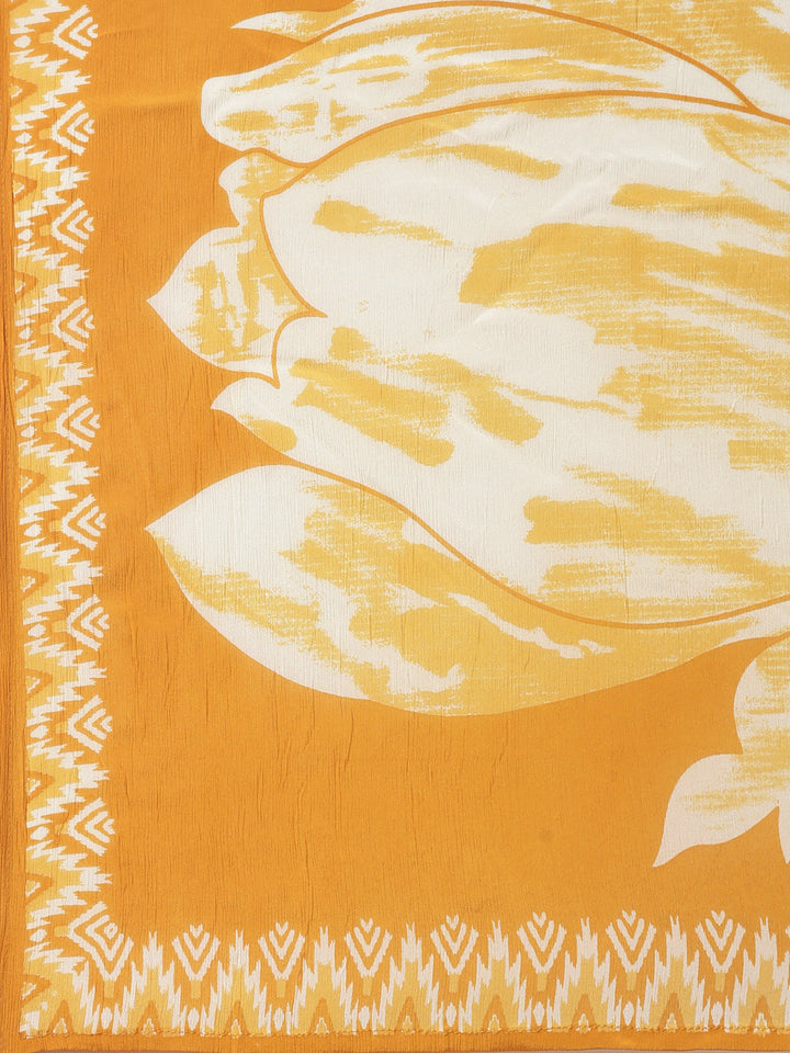 Mustard Muslin Printed Three Piece Set