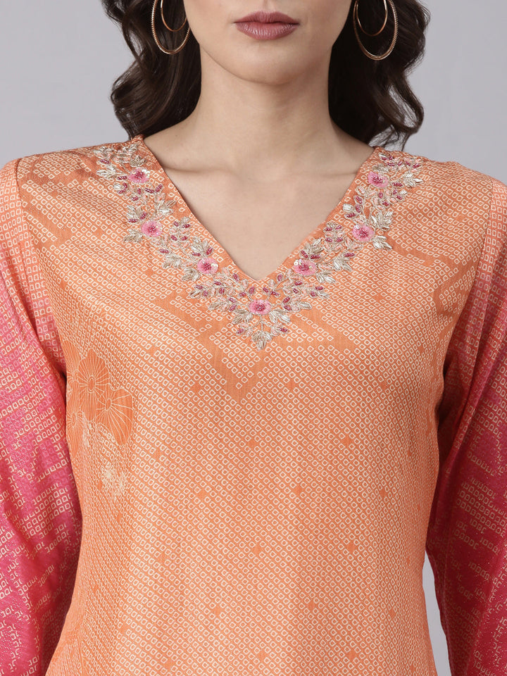 Orange Shimmer Hand Work Three Piece Set