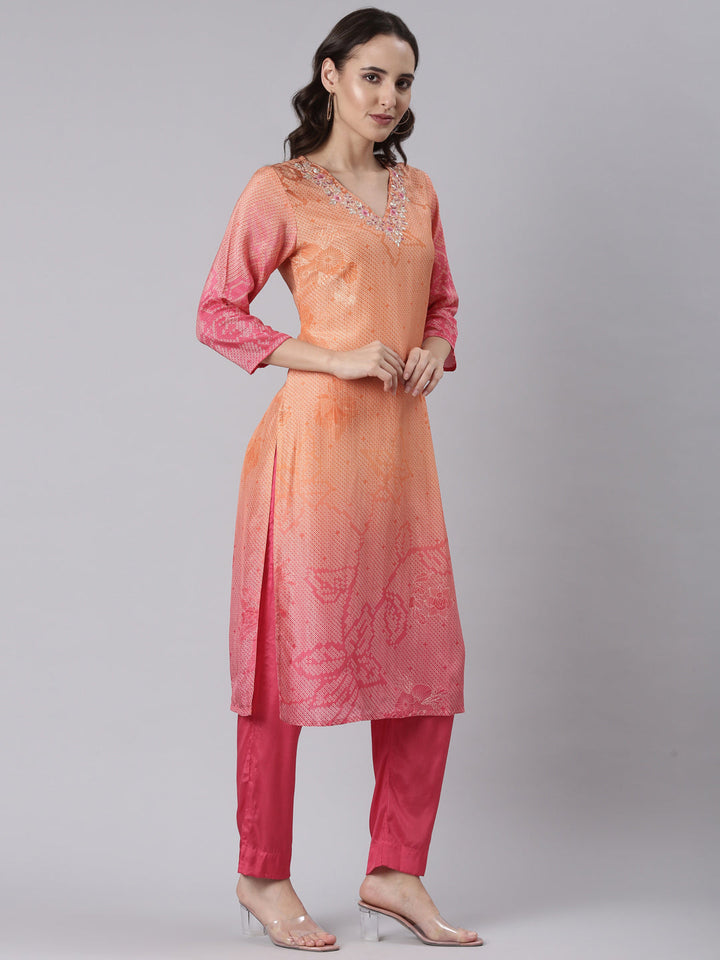 Orange Shimmer Hand Work Three Piece Set