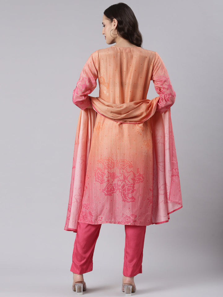 Orange Shimmer Hand Work Three Piece Set