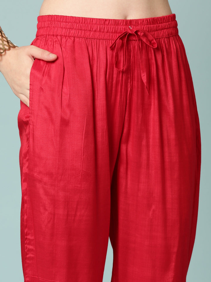 Rani Pink Dola Silk Digital Print Three Piece Set