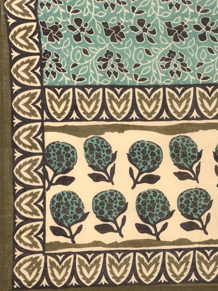 Beige block printed suit set with duppata