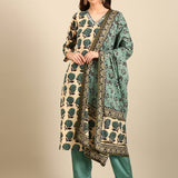 Beige block printed suit set with duppata