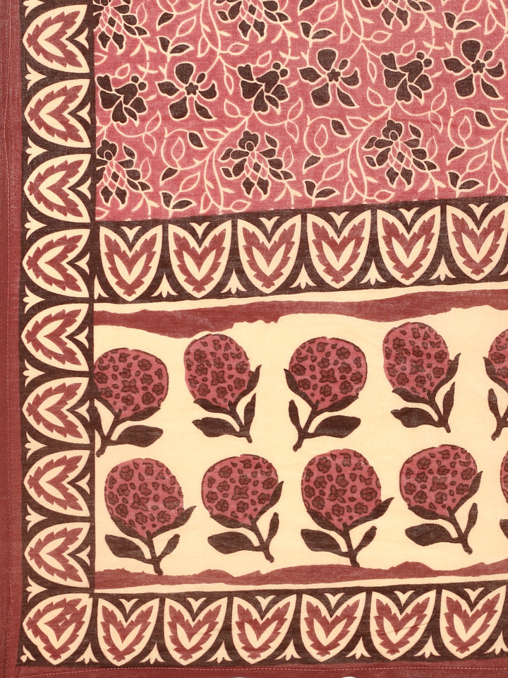 Maroon block printed suit set with duppata