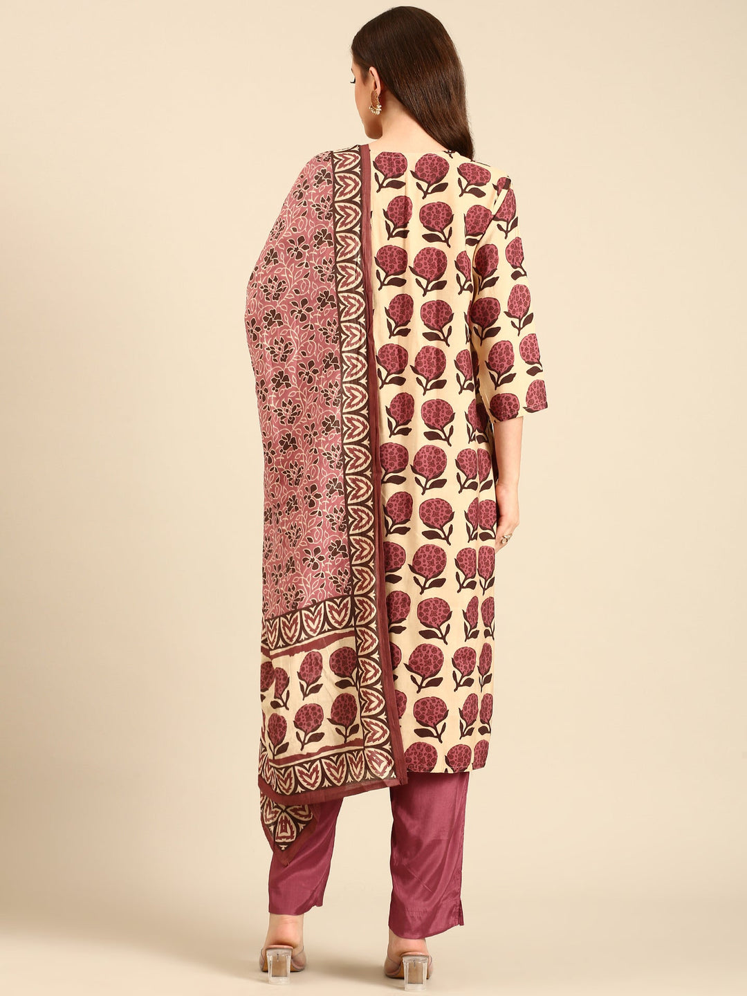 Neerus Maroon modal block printed suit set - side view