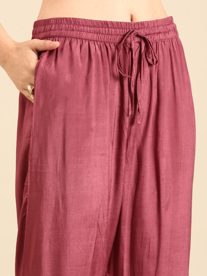 Maroon block printed suit set with duppata