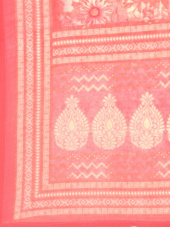 Peach pink floral printed three piece suit set