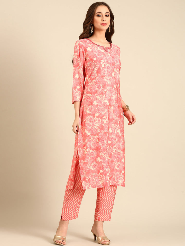 Neerus Pink modal printed suit set - back view