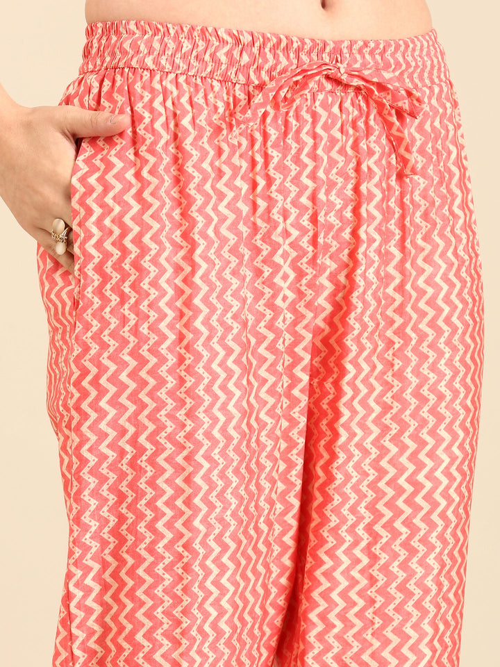 Peach pink floral printed three piece suit set