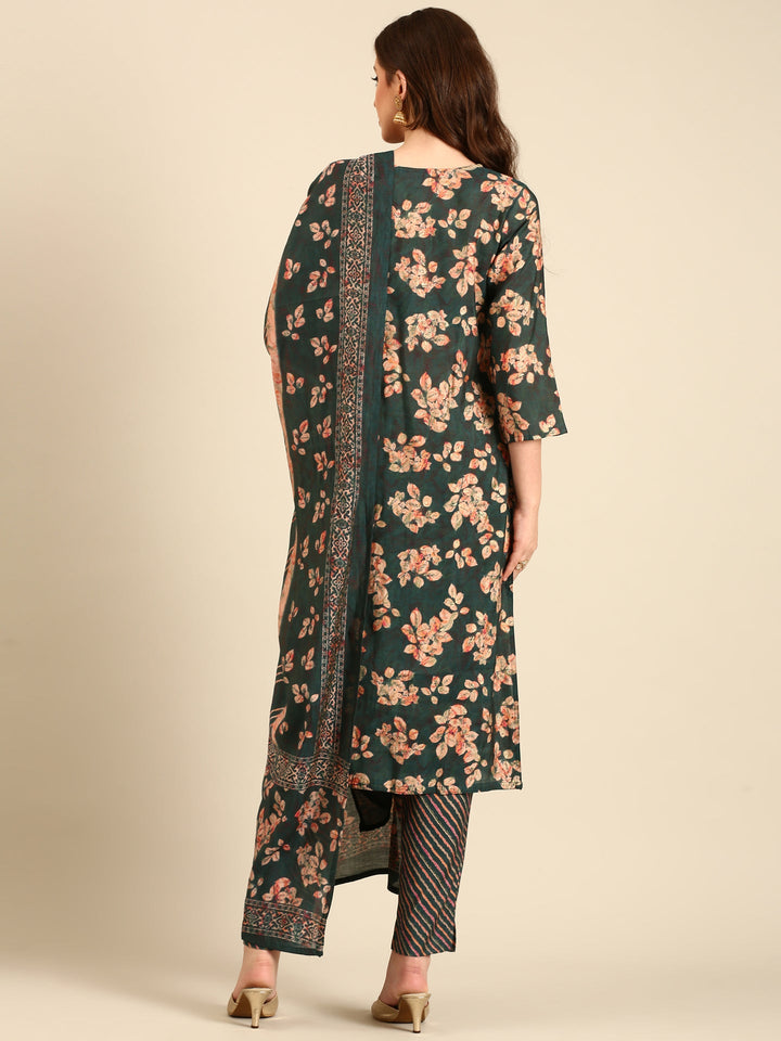 Peacock Green Printed suit set with dupatta