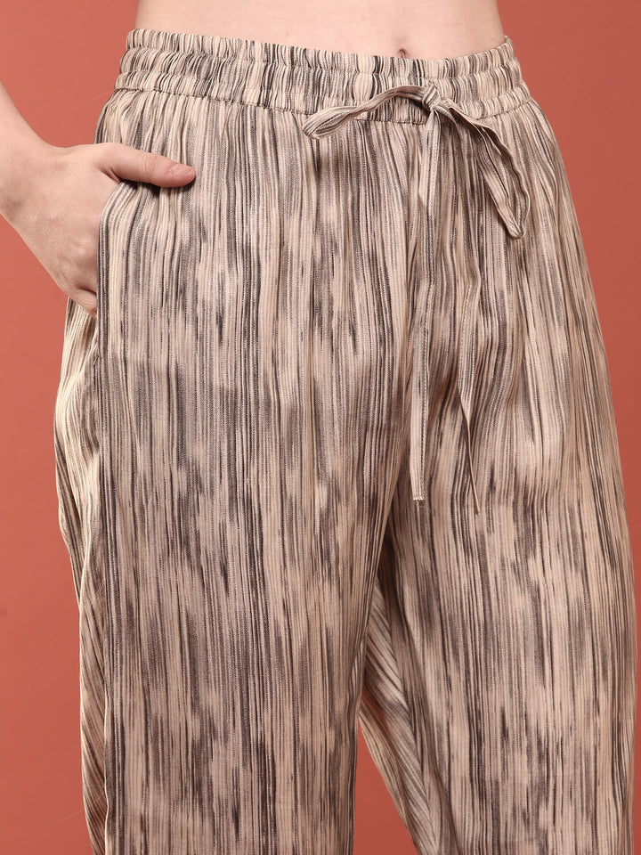 Beige Modal Silk Floral Digital Print Three Piece Set