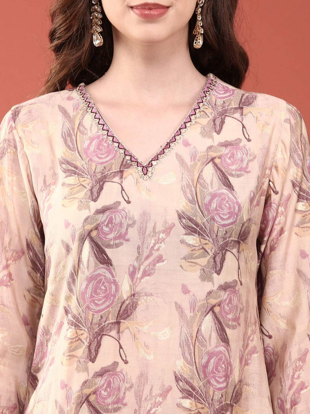 Neerus Purple modal digital printed suit set - detail view 1
