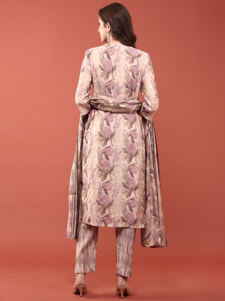 Lavender Modal Silk Floral Digital Print Three Piece Set