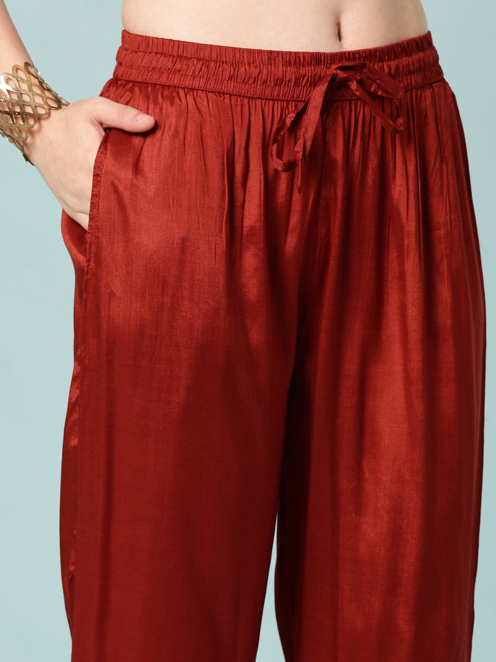 Rust Modal Silk Digital Print Three Piece Set