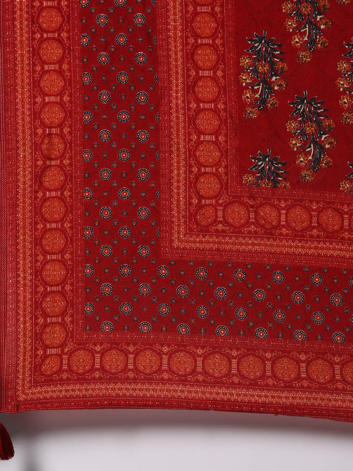 Rust Modal Silk Digital Print Three Piece Set