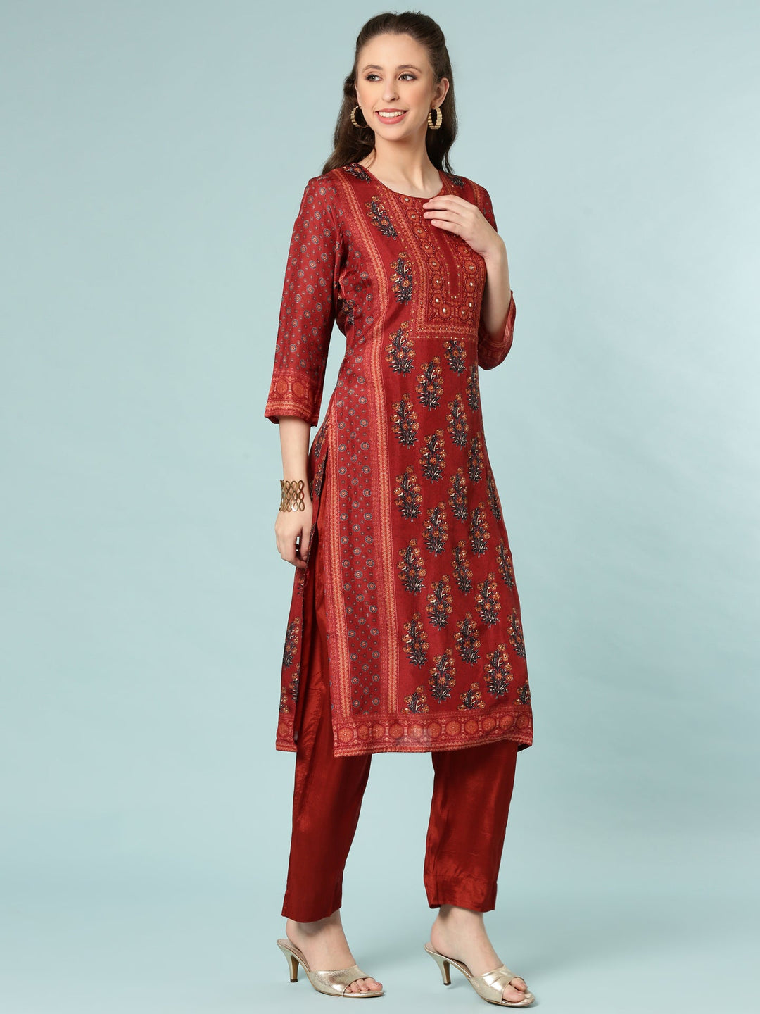 Neerus Orange modal digital printed suit set - back view