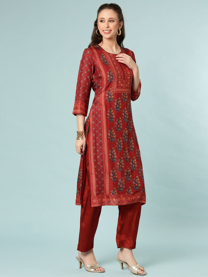 Rust Modal Silk Digital Print Three Piece Set