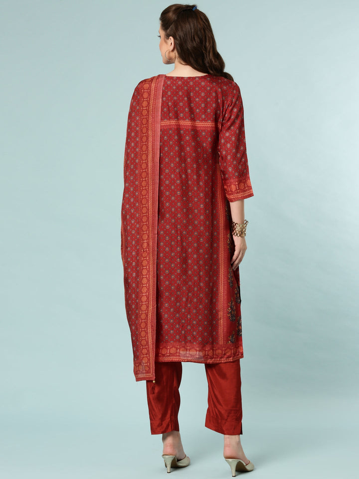 Rust Modal Silk Digital Print Three Piece Set