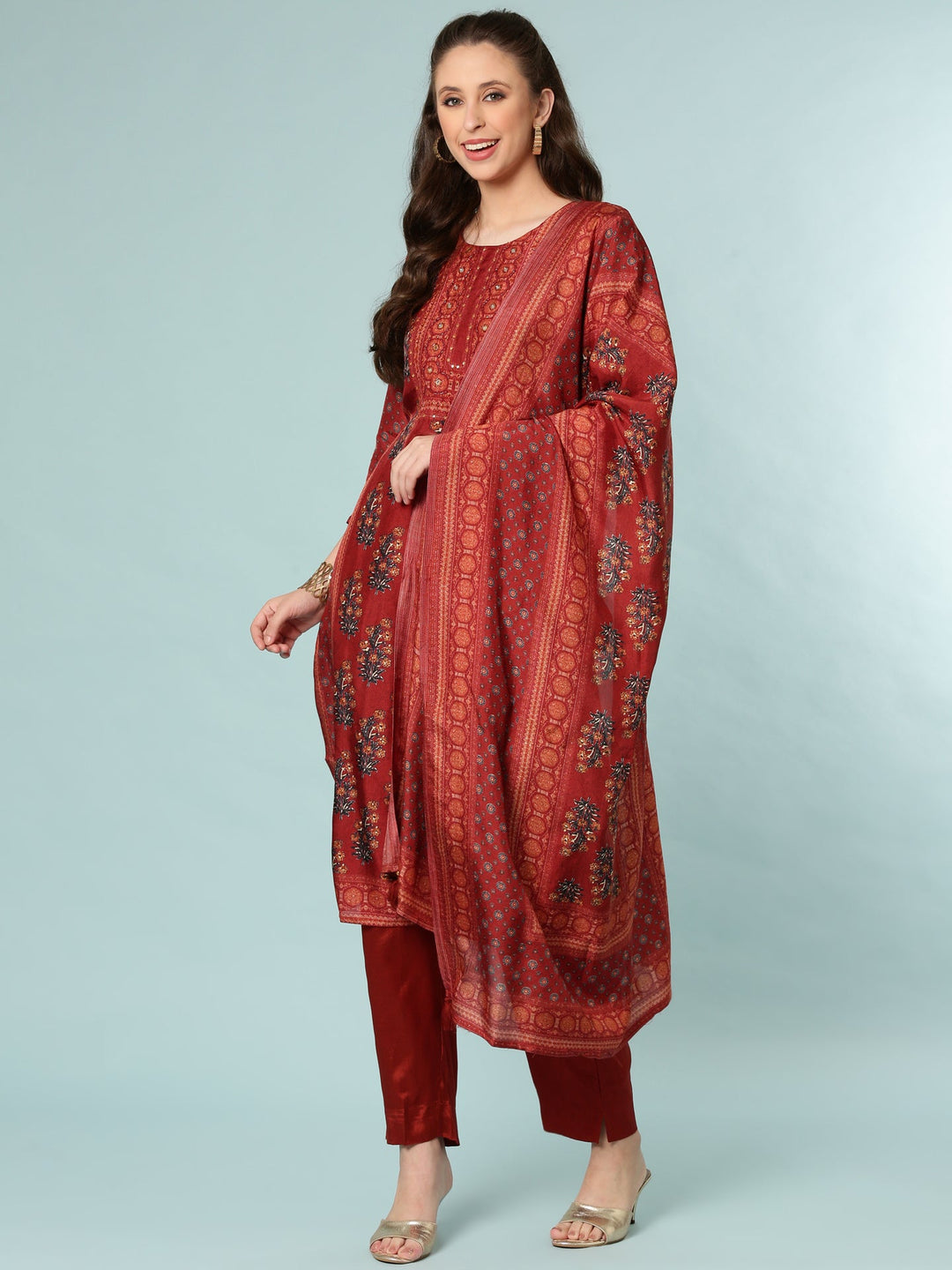 Neerus Orange modal digital printed suit set - detail view 2