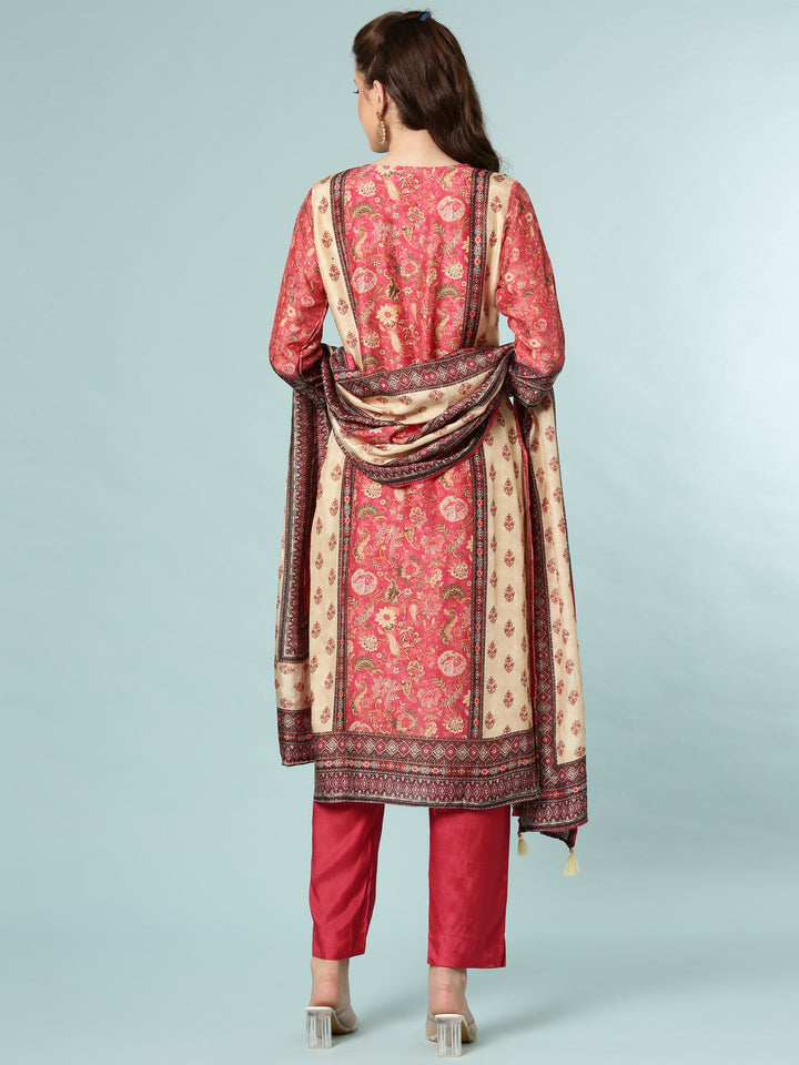 Neerus Red silk printed suit set - side view