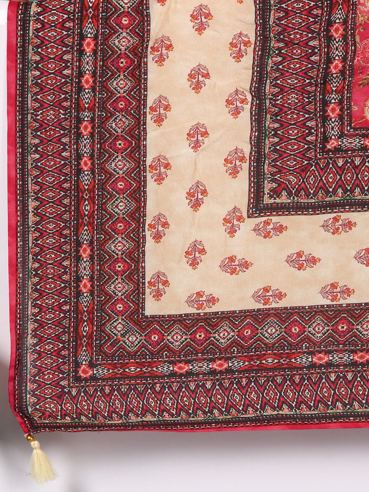 Deep Caramine Dola Silk Printed Three Piece Set