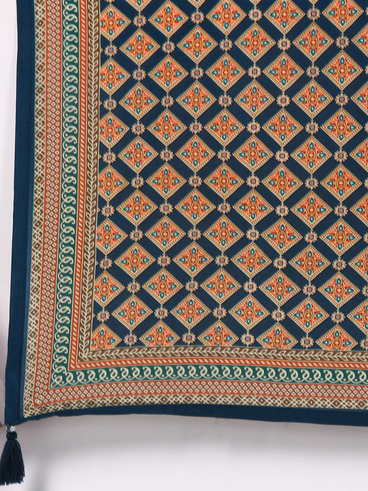 Teal Blue Modal Silk Digital Print Three Piece Set