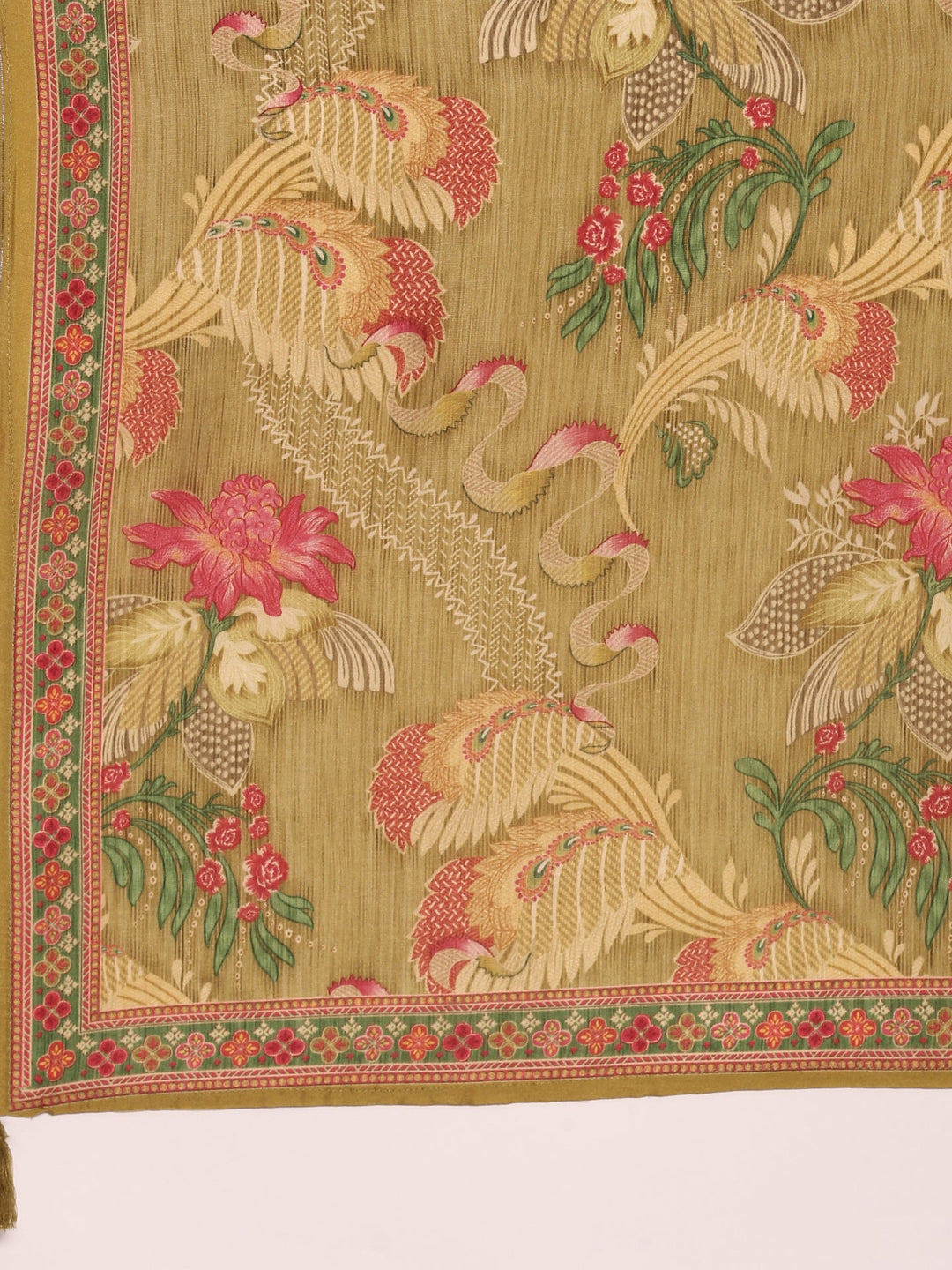 Neerus Green silk digital printed suit set - detail view 4