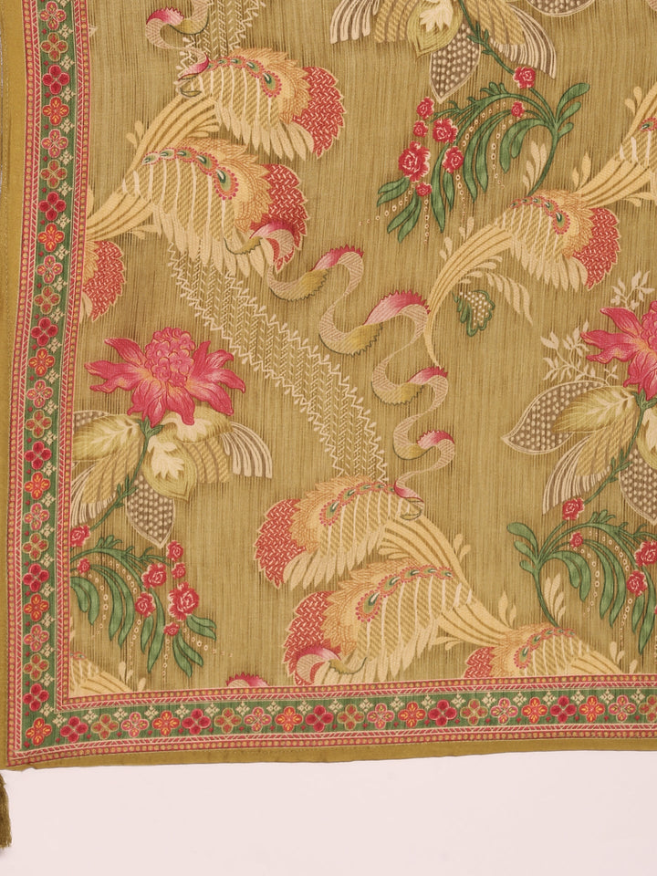Neerus Green silk digital printed suit set - detail view 4