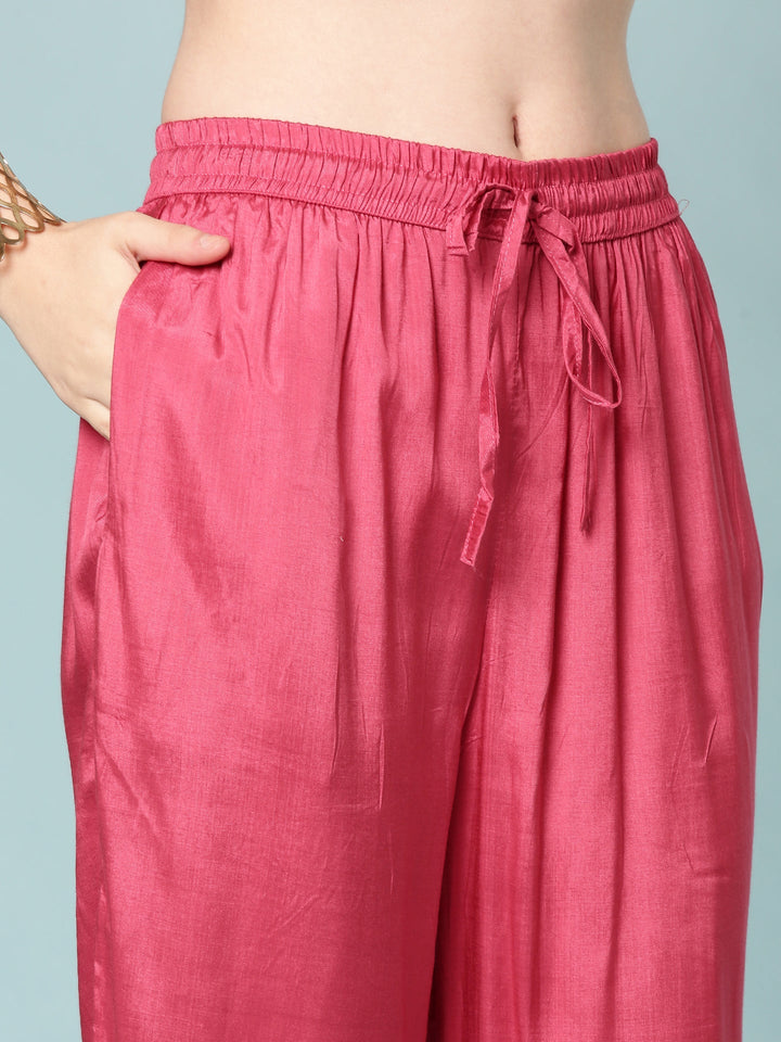 Rose Pink Dola Silk Floral Digital Print Three Piece Set