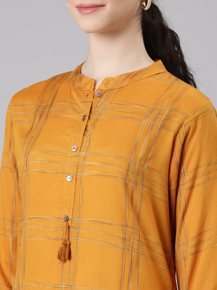 Neerus Yellow printed striped straight kurti - detail view 1