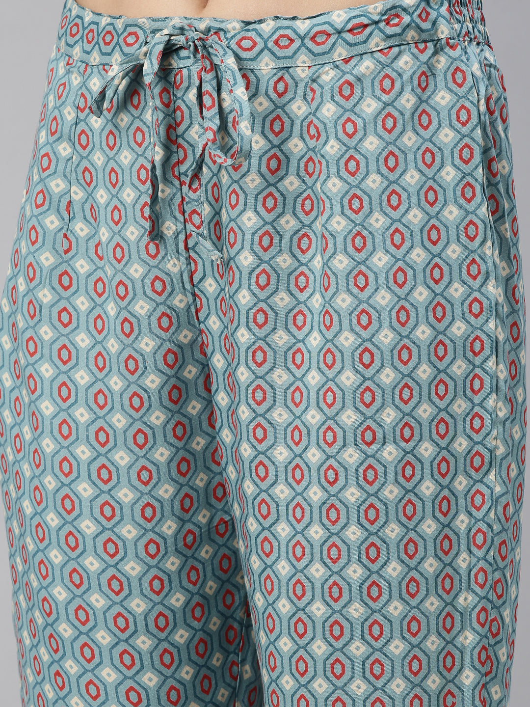 Neerus Blue printed ethnic kurta set with trousers - detail view 3