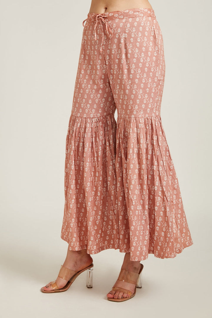 Neerus Purple embellished striped pleated kurta set with sharara - detail view 2