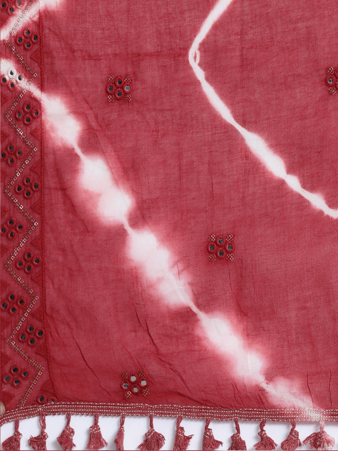 Neerus Red cotton solid kurta set with trouser and dupatta - detail view 4