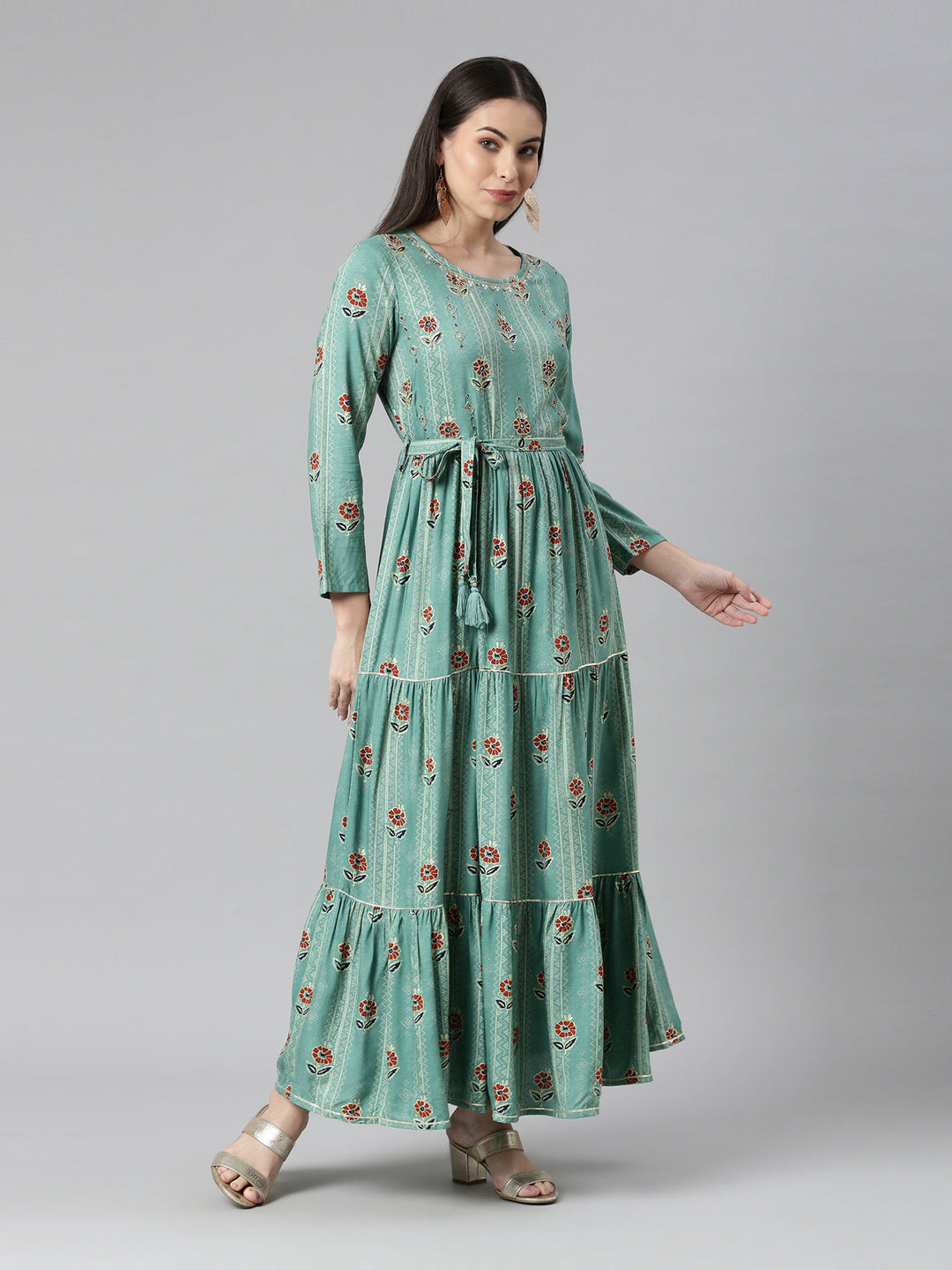 Neerus Green printed anarkali kurta - side view