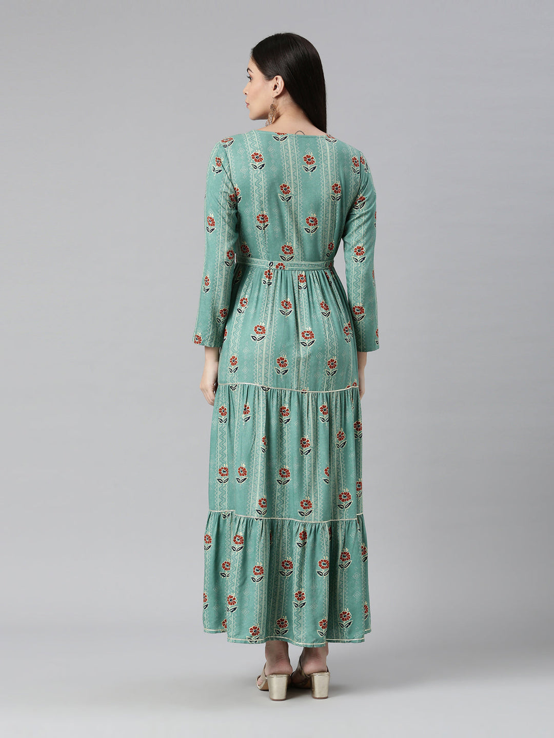 Neerus Green printed anarkali kurta - detail view 1