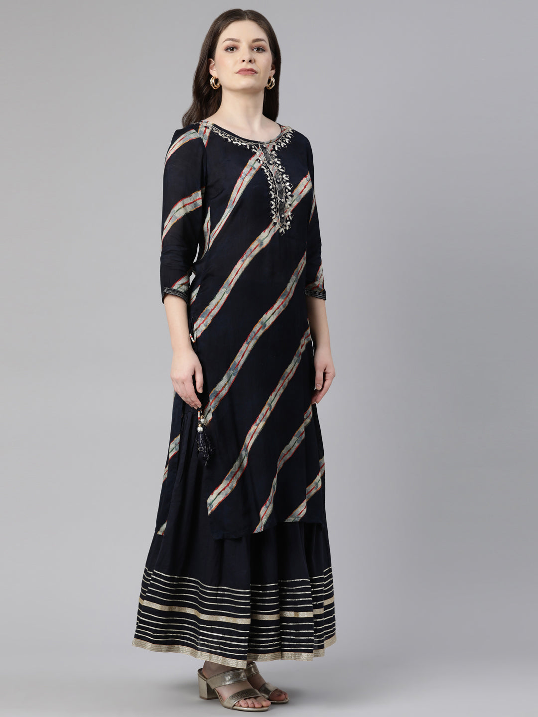 Neerus Blue cotton anarkali sharara set - back view