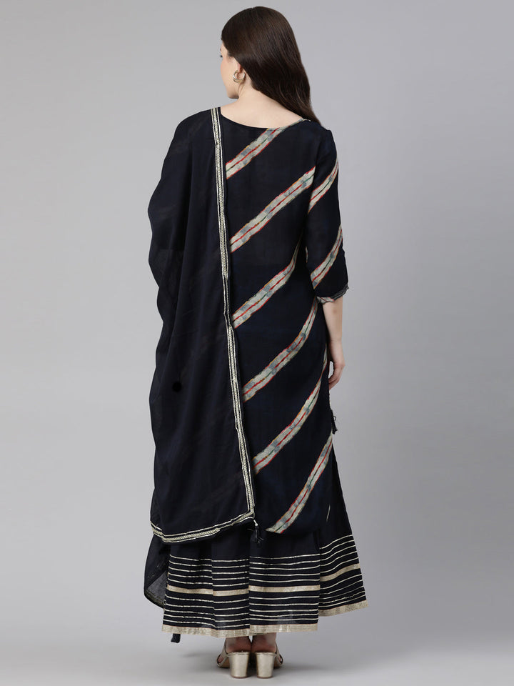 Neerus Blue cotton anarkali sharara set - side view