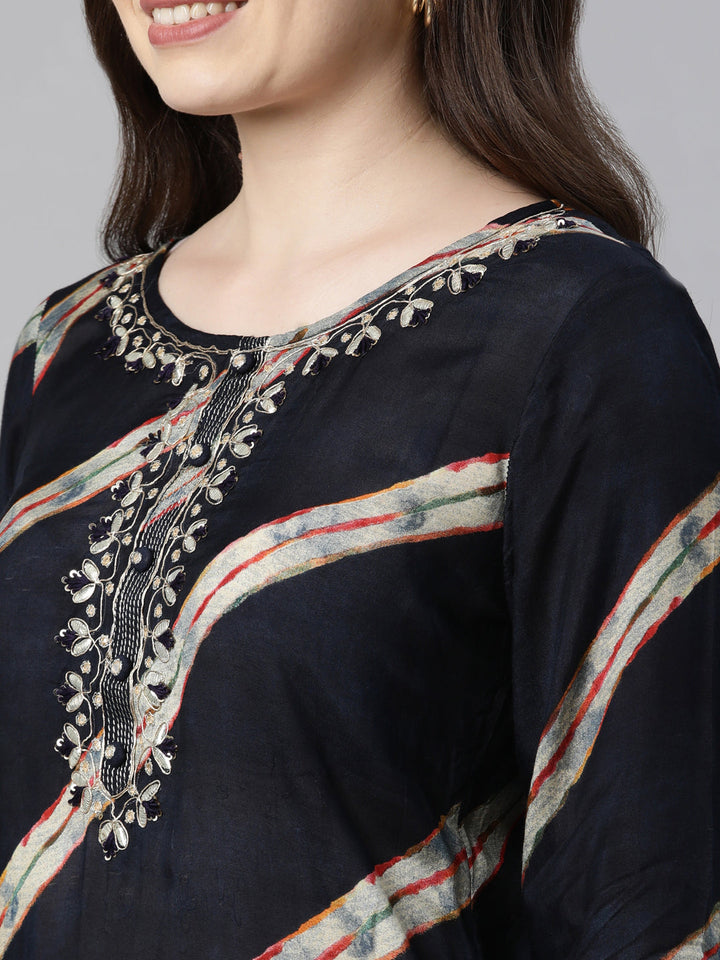 Neerus Blue cotton anarkali sharara set - detail view 2