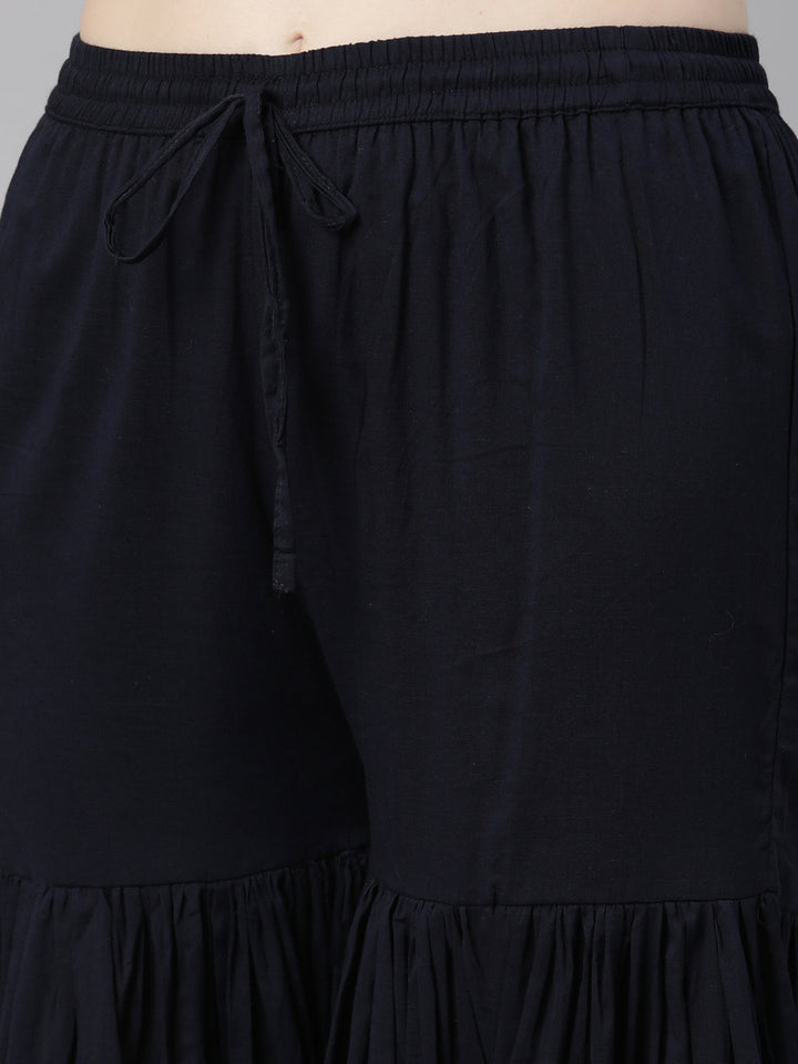 Neerus Blue cotton anarkali sharara set - detail view 3