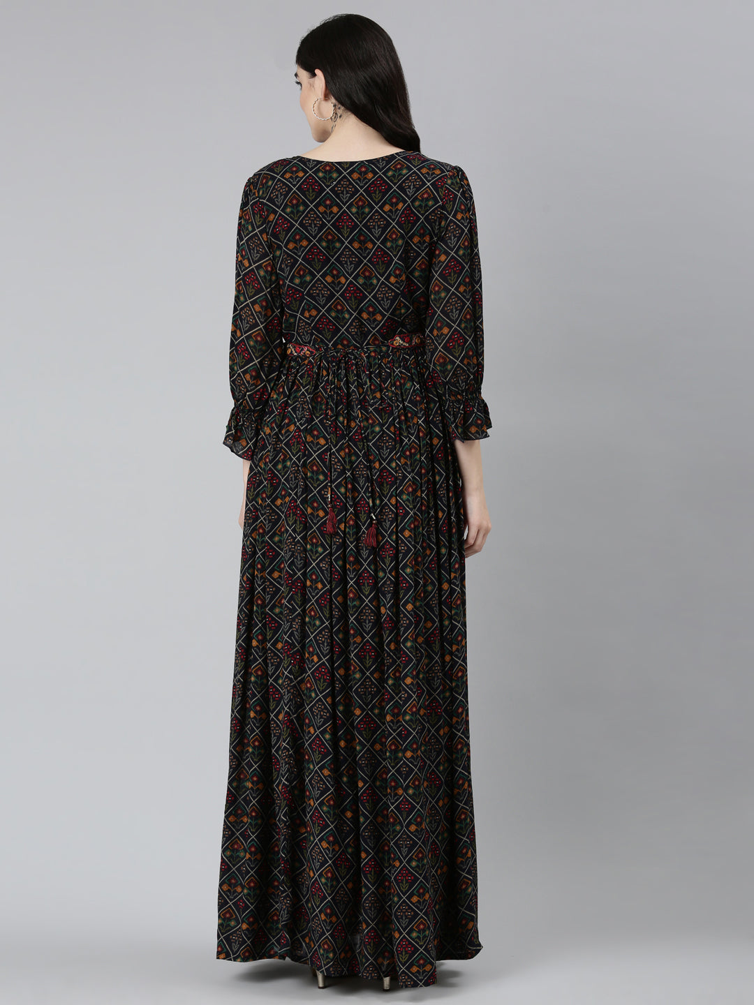 Neerus Blue floral printed straight dress - side view