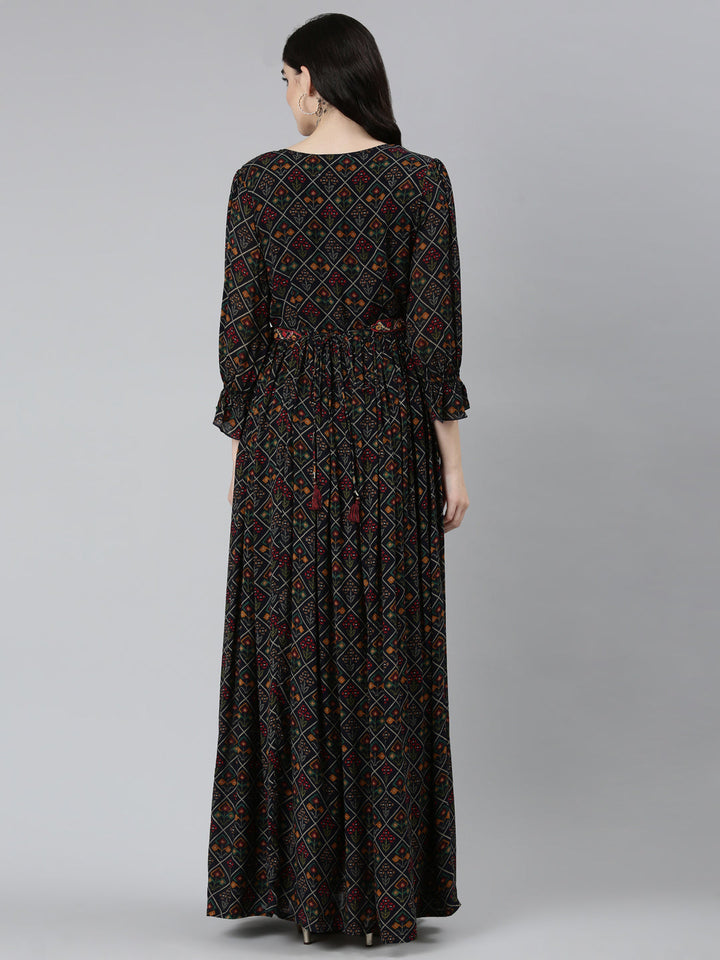Neerus Blue floral printed straight dress - side view