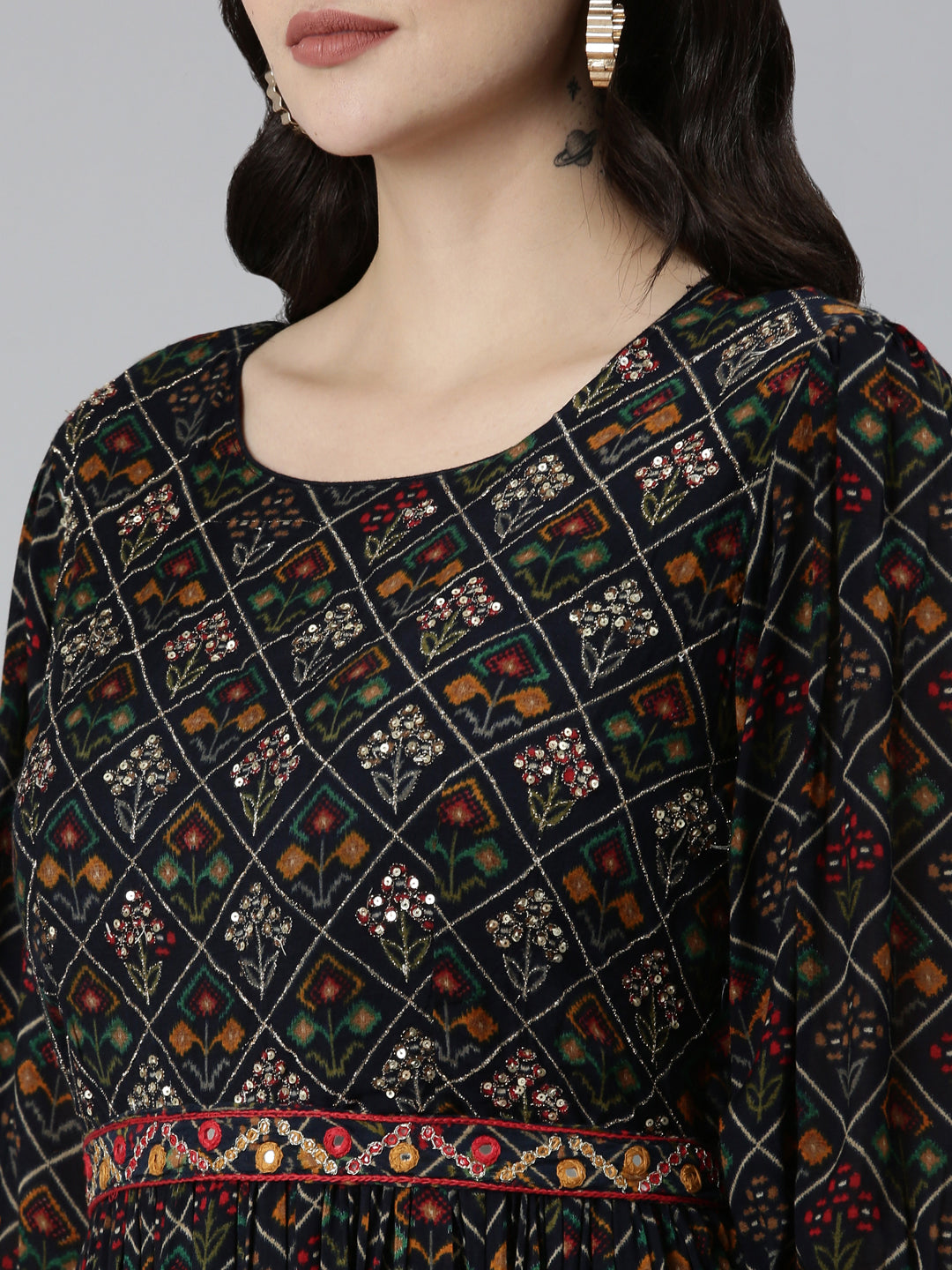 Neerus Blue floral printed straight dress - detail view 1