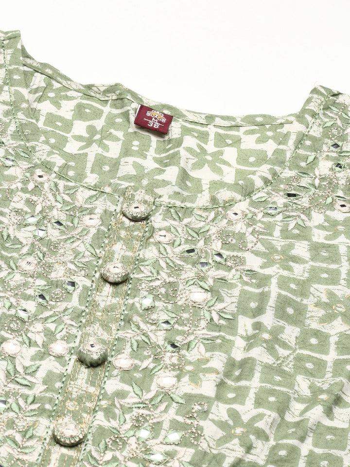 Neerus Green printed kurta set with trouser - detail view 3