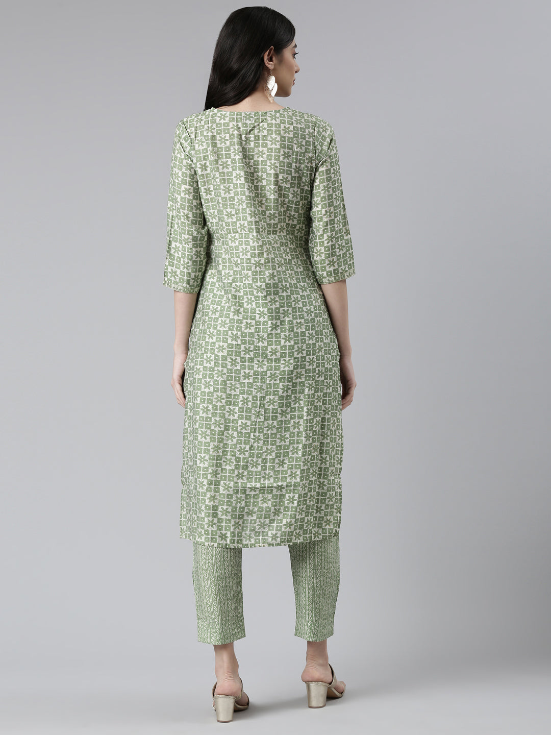 Neerus Green printed kurta set with trouser - side view